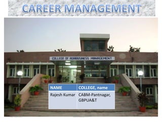 CAREER MANAGEMENT SUBMITTED BY:- 1 12/26/2009 continued....... 