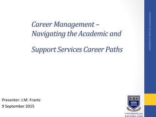 Career	
  Management	
  –	
  
Navigating	
  the	
  Academic	
  and	
  
Support	
  Services	
  Career	
  Paths	
  
	
  
Presenter:	
  J.M.	
  Frantz	
  
9	
  September	
  2015	
  
09/09/2015HER-SApresentation
 