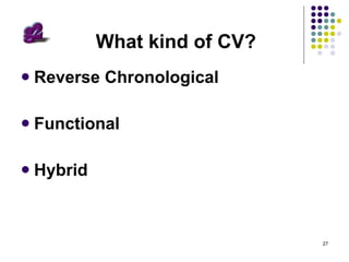 What kind of CV? Reverse Chronological Functional Hybrid 