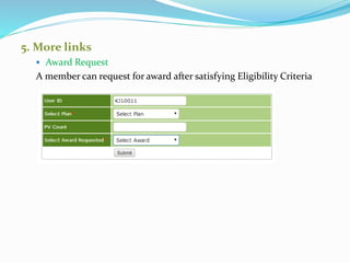 5. More links
 Award Request
A member can request for award after satisfying Eligibility Criteria
 