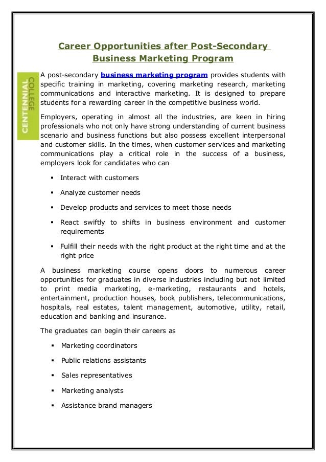 Career opportunities after post secondary business marketing program