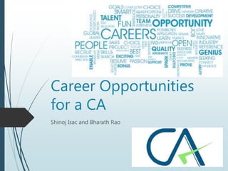 Career Opportunities
for a CA
Shinoj Isac and Bharath Rao
 
