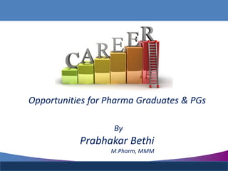 Opportunities for Pharma Graduates & PGs
By
Prabhakar Bethi
M.Pharm, MMM
 
