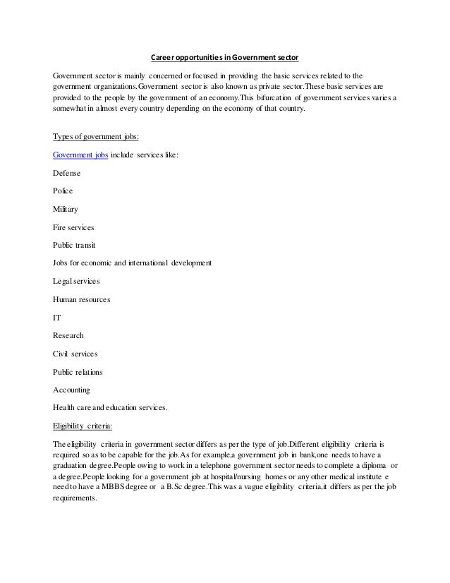 Career opportunities in government sector