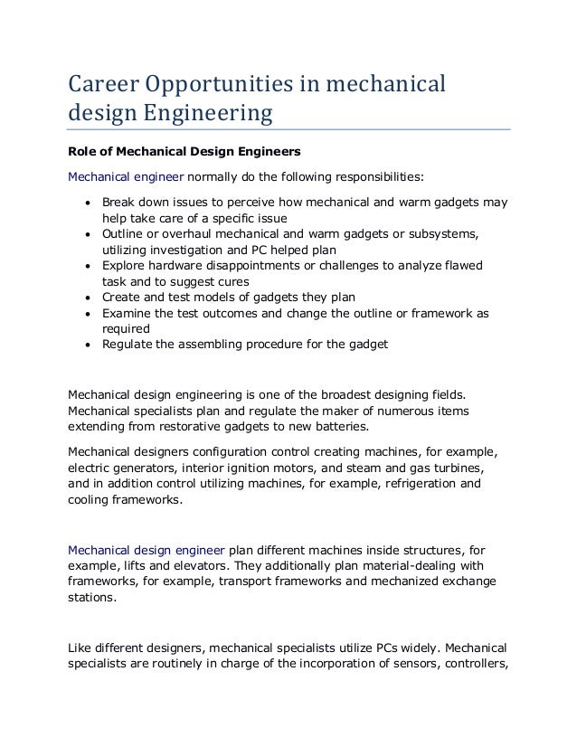 Career Opportunities In Mechanical Design Engineering