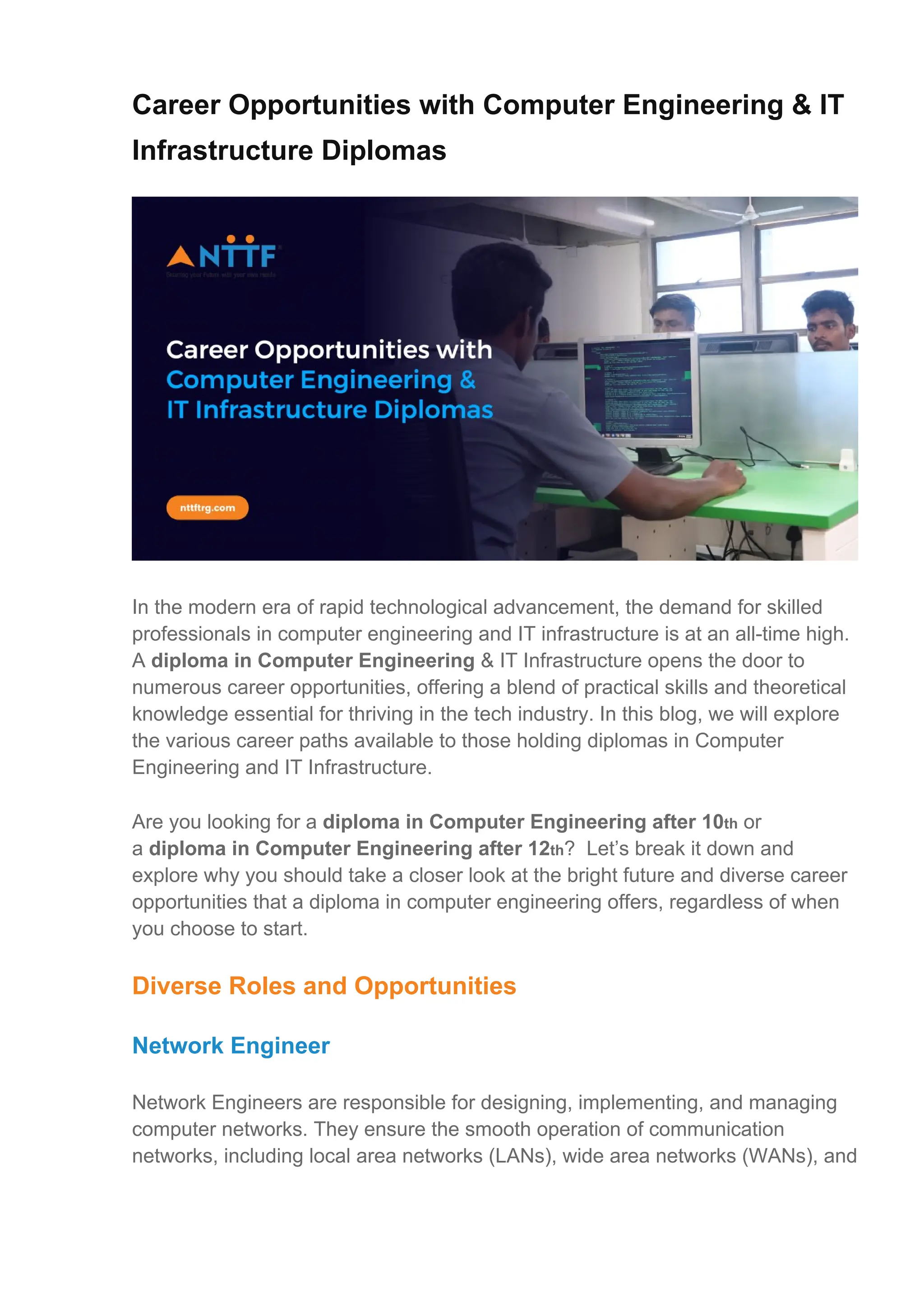 Career Opportunities with Computer Engineering & IT Infrastructure ...