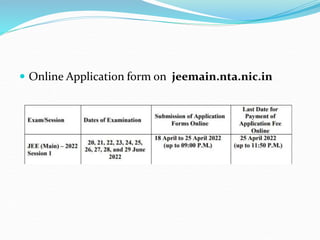  Online Application form on jeemain.nta.nic.in
 
