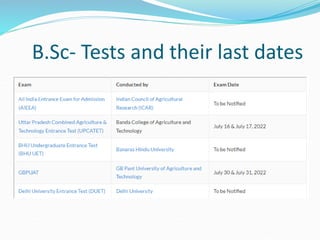 B.Sc- Tests and their last dates
 