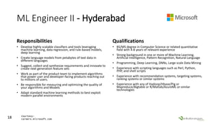 ML Engineer II - Hyderabad
Responsibilities
• Develop highly scalable classifiers and tools leveraging
machine learning, d...