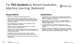 For PhD Students or Recent Graduates:
Machine Learning, Redmond
Responsibilities
• Experience in Object Oriented programmi...