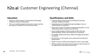 h2o.ai: Customer Engineering (Chennai)
Education
• Requires a B.Tech degree in Information Technology,
Computer Science or...