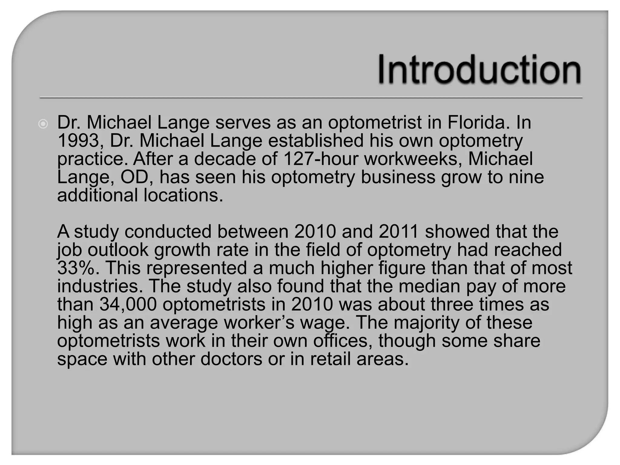 Career Outlook for Optometrists | PPTX | Eye and Vision Conditions ...