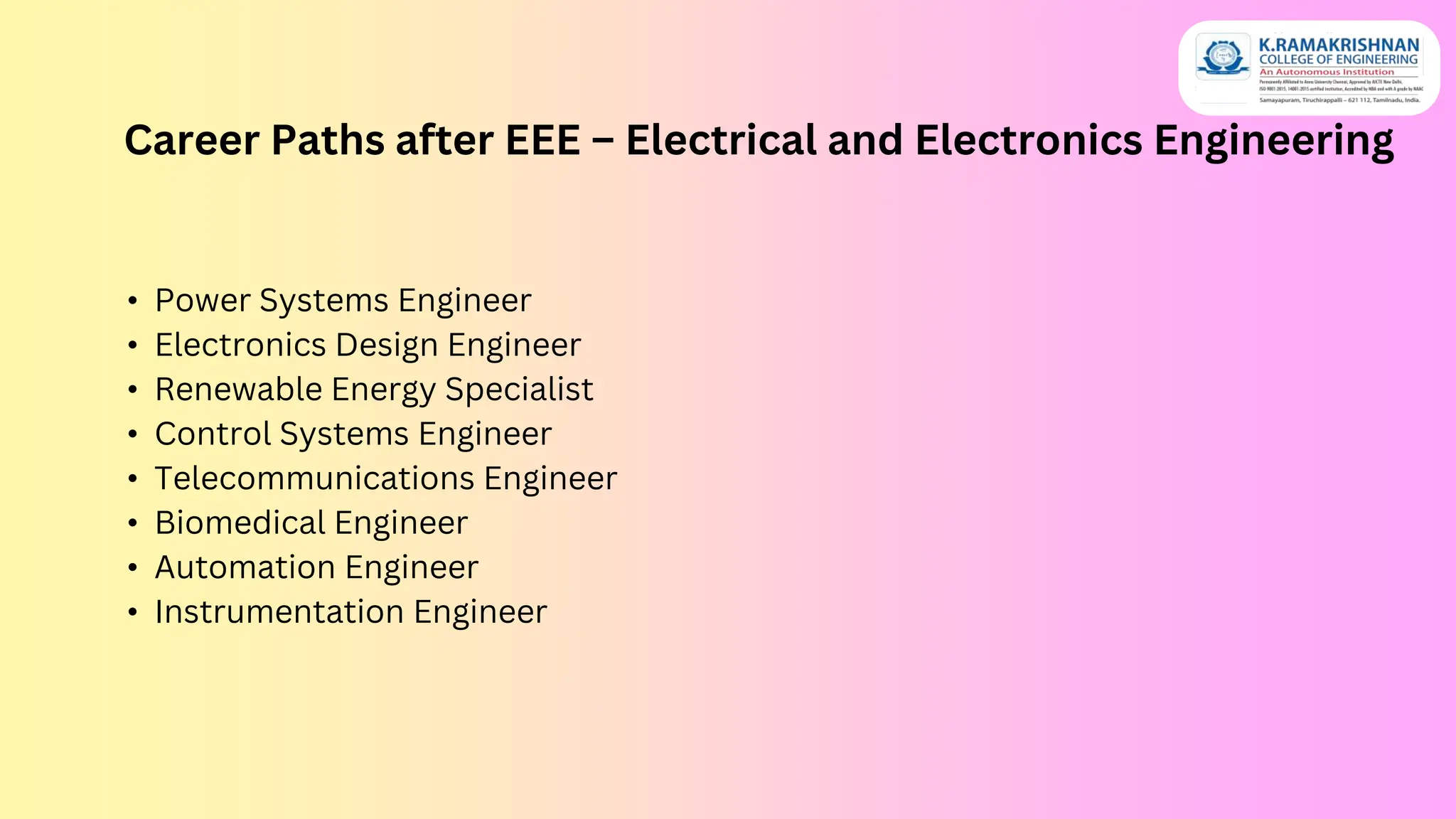 Exciting Career Paths after EEE Graduates - KRCE | PPT