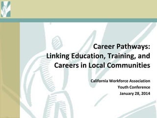 Career Pathways:
Linking Education, Training, and
Careers in Local Communities
California Workforce Association
Youth Conference
January 28, 2014

 