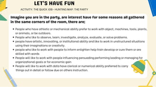 Objective
AT THE END OF THESE LESSON, YOU WILL BE ABLE TO
◦ Discuss the external factors influencing career choice that may help you in career
decision making.
◦ Identify pros and cons of various career options with the guidance of parents, teacher,
or counselor, and
◦ Prepare a career plan based on your personal goal and external factors influencing
career choices.
 