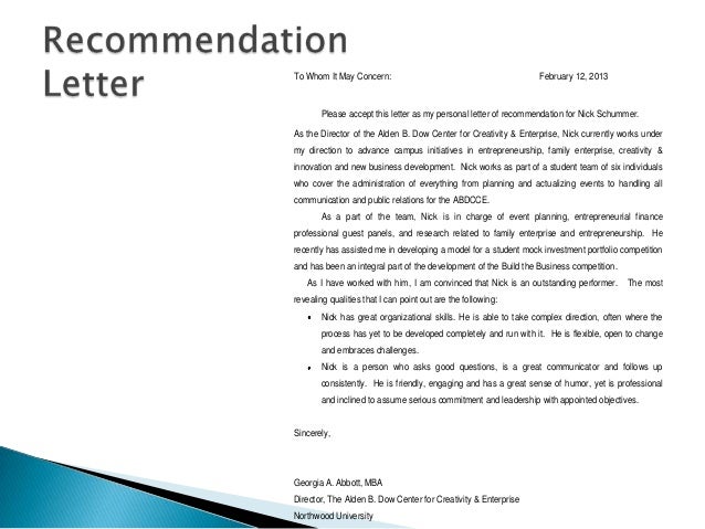 career portfolio letter of recommendation portfolio