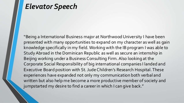 elevator speech examples for college students