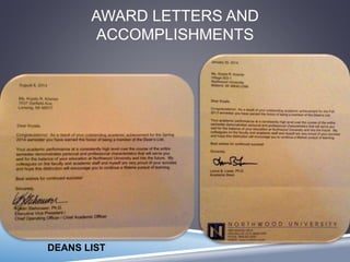 AWARD LETTERS AND 
ACCOMPLISHMENTS 
DEANS LIST 
 