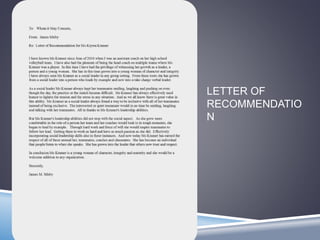 LETTER OF 
RECOMMENDATIO 
N 
 