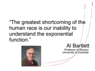 “ The greatest shortcoming of the human race is our inability to understand the exponential function.” Al Bartlett Professor of Physics  University of Colorado  