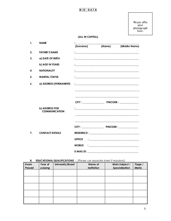 What is the format of biodata  Meritnation.com