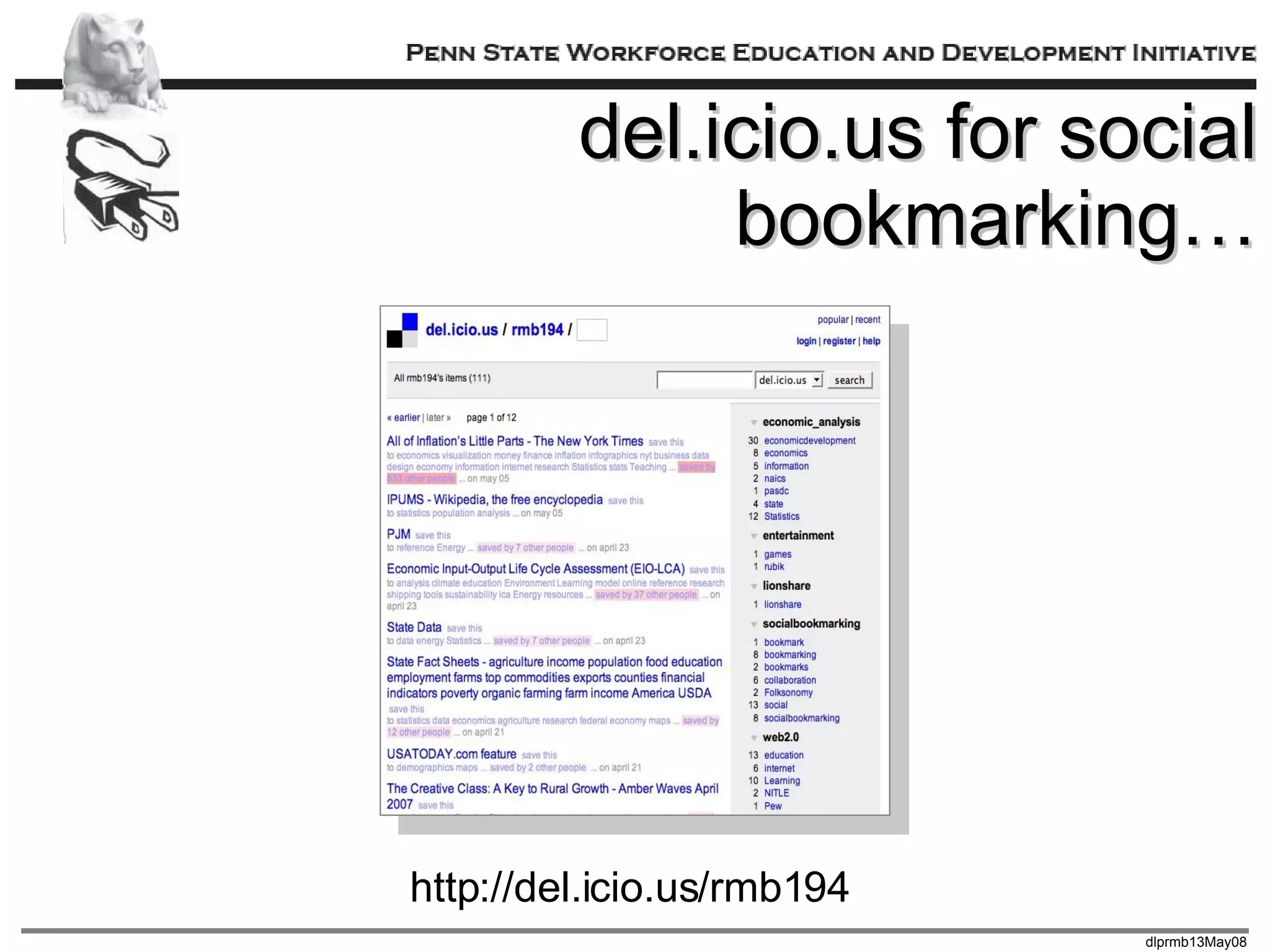 del.icio.us for social bookmarking… http://del.icio.us/rmb194 