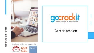 GOCRACKIT
.
2020
Incubated, funded and supported by
Take Charge of Your Career
Career session
 