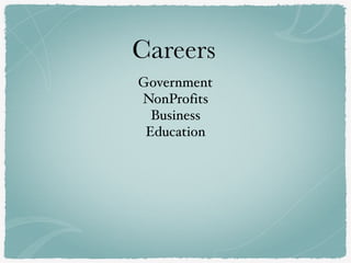Careers
Government
NonProfits
Business
Education
 