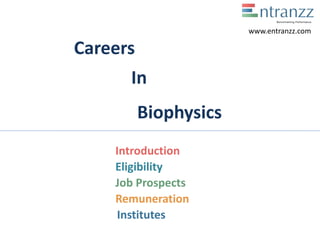 Careers
In
Biophysics
Introduction
Eligibility
Job Prospects
Remuneration
Institutes
www.entranzz.com
 