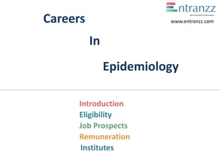 Careers
In
Epidemiology
Introduction
Eligibility
Job Prospects
Remuneration
Institutes
www.entranzz.com
 