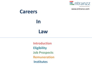Careers
In
Law
Introduction
Eligibility
Job Prospects
Remuneration
Institutes
www.entranzz.com
 
