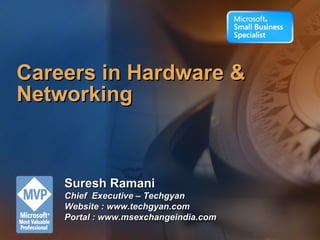 Careers in Hardware & Networking Suresh Ramani Chief  Executive – Techgyan Website : www.techgyan.com Portal : www.msexchangeindia.com 
