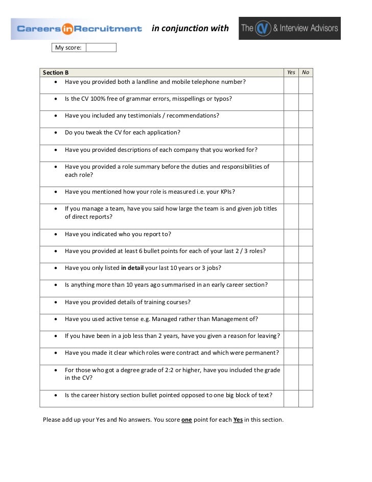 Cv assessment template picture