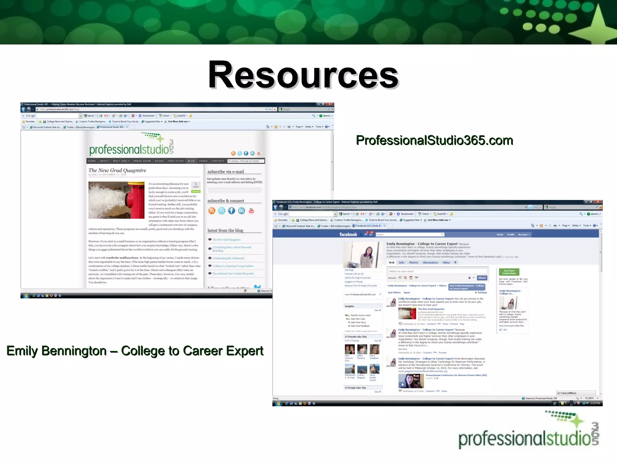 Resources   ProfessionalStudio365.com   Emily Bennington – College to Career Expert  