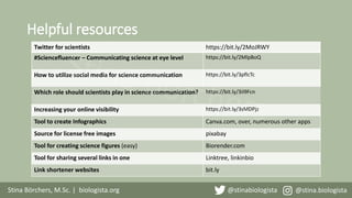 Stina Börchers, M.Sc. | biologista.org @stinabiologista @stina.biologista
Helpful resources
Twitter for scientists https:/...