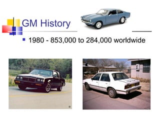 GM History
   1980 - 853,000 to 284,000 worldwide
 