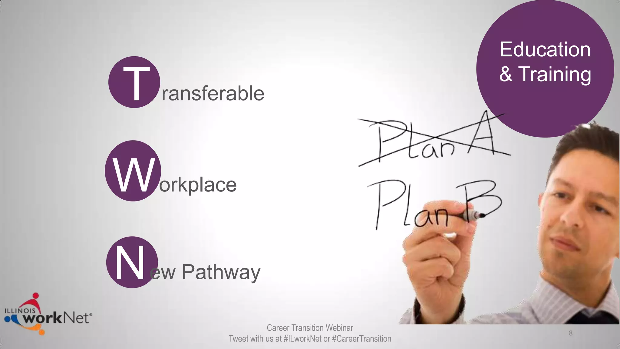 Education
& Training
T ransferable
Workplace
New Pathway
8
Career Transition Webinar
Tweet with us at #ILworkNet or #CareerTransition
 