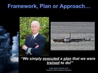 Framework, Plan or Approach… “ We simply  executed  a  plan  that we were  trained  to do!” www.back-2-work.com Powered by: Moxxe Software Corporation 