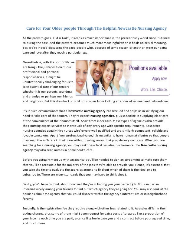 Care For Your Older People Through The Helpful Newcastle Nursing Agen