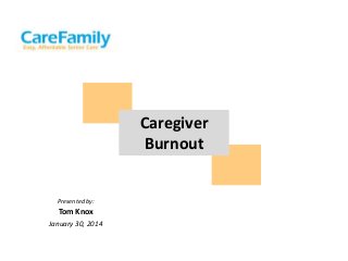 Caregiver
Burnout

Presented by:

Tom Knox
January 30, 2014

 