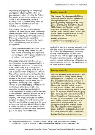 Pathway Plan Examples Care Leavers’ Successful Transistion To Independent Accomadation | PDF