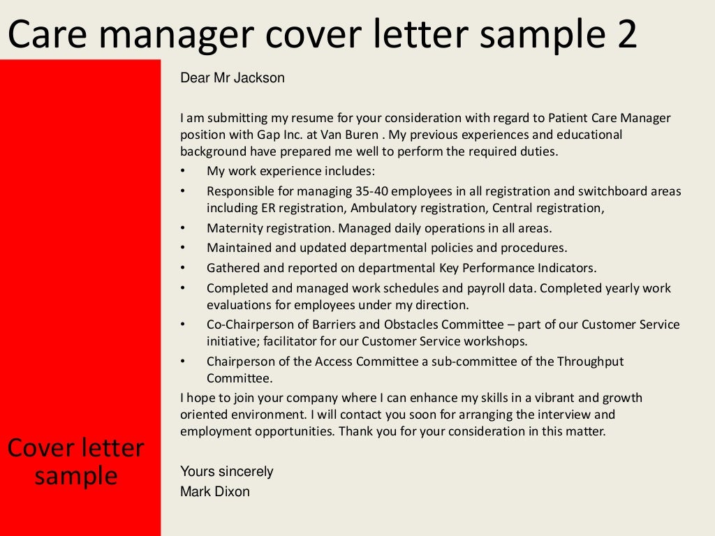 Care manager cover letter