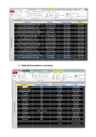 3. Tabla de Proovedores o servicios
 