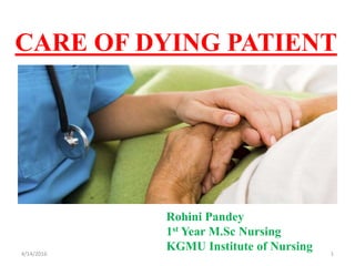 CARE OF DYING PATIENT
Rohini Pandey
1st Year M.Sc Nursing
KGMU Institute of Nursing 14/14/2016
 