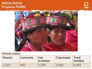 15
Población objetivo
RESULTADOS
Proyecto PUMRI
 