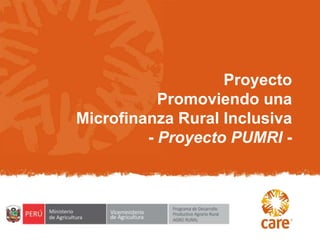Proyecto
Promoviendo una
Microfinanza Rural Inclusiva
- Proyecto PUMRI -
 