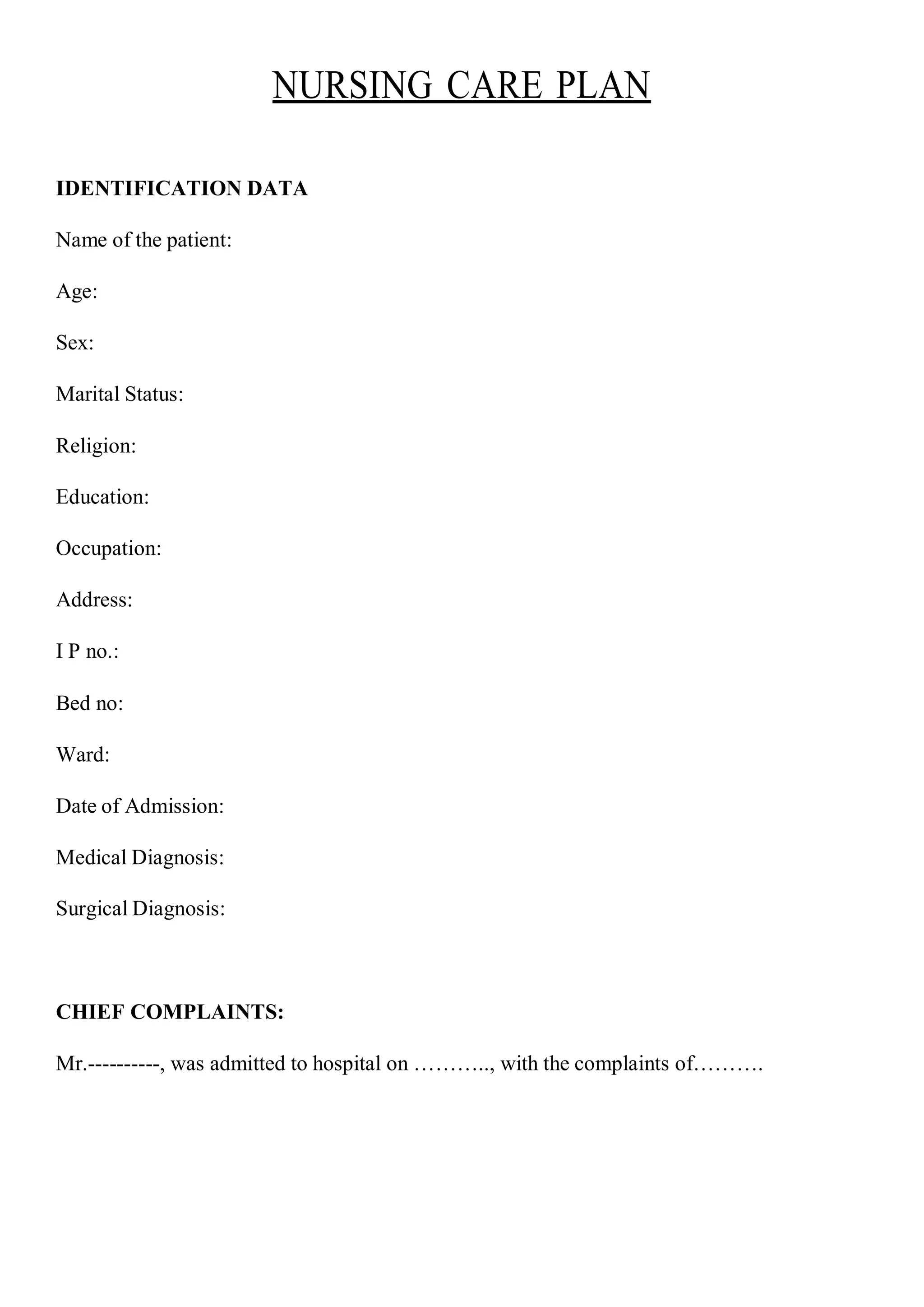 Care Script Format care plan formate.pdf for BSC NURSING students | PDF