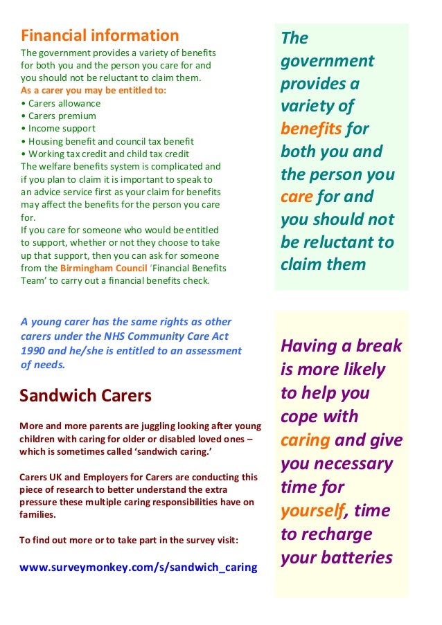 0345 credit tax child pack information october Carers 2012