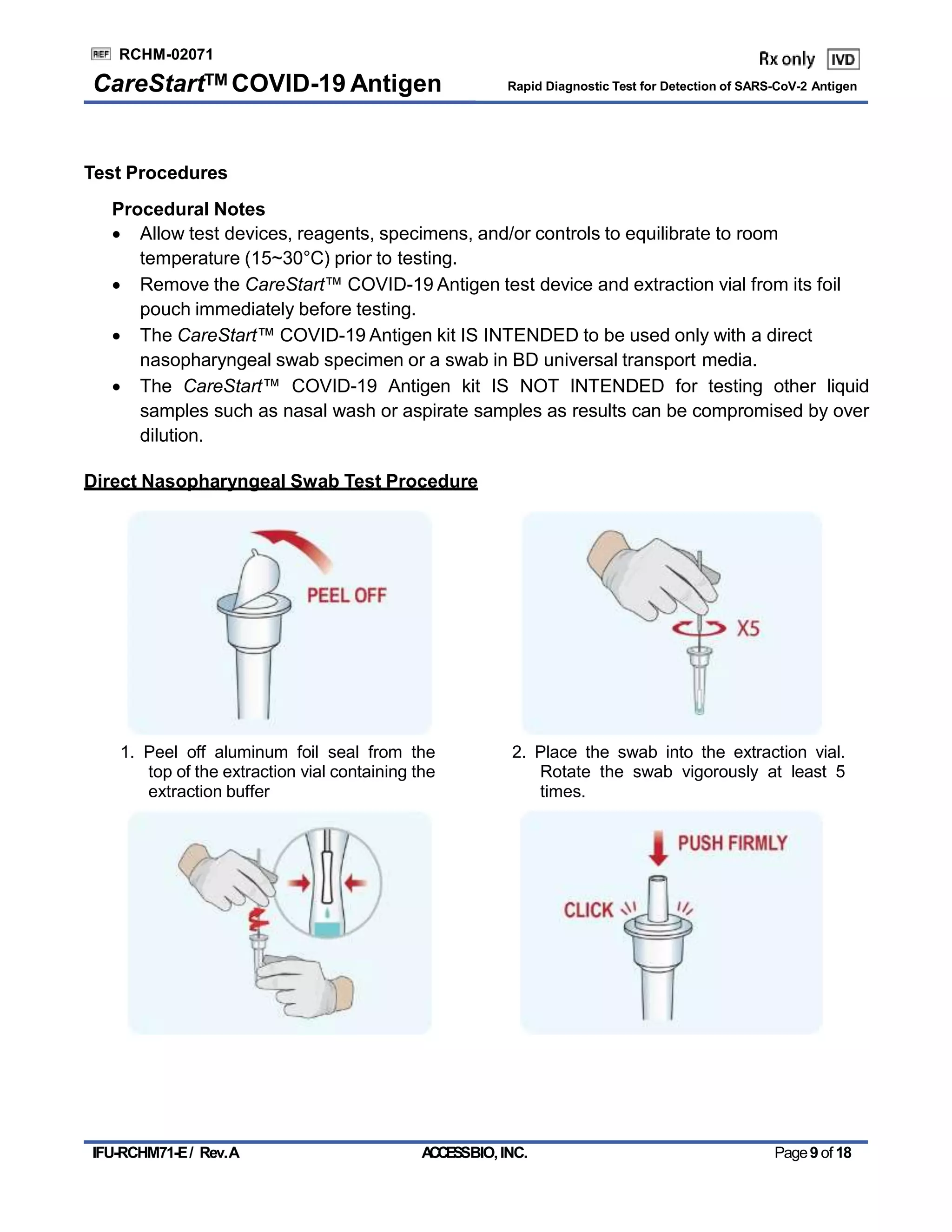 Care start access bio antigen test covid 19 biotechh commerce | PDF