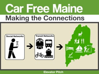 Car Free Maine
Making the Connections

Social Networks   Transit Networks            4
                                             1C
                                         Wpu
                                         5

                        Elevator Pitch
 
